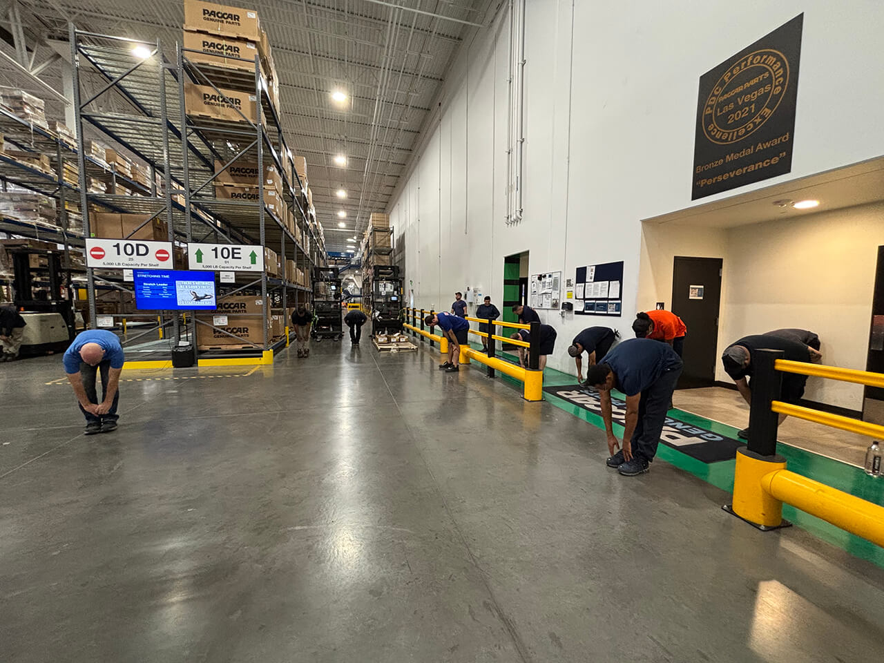 david tatlock, pt leading stretching for workers at paccar auto parts in north las vegas